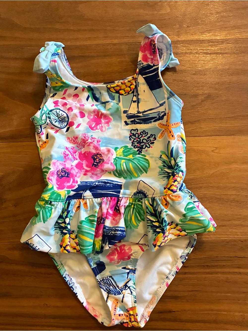 Gymboree Blue Floral Peplum One-Piece Swimsuit